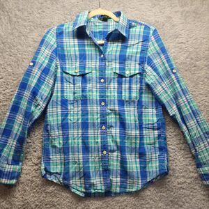 Lauren Ralph Lauren Womens Blue Plaid Shirt Small Button Down Casual Longsleeve